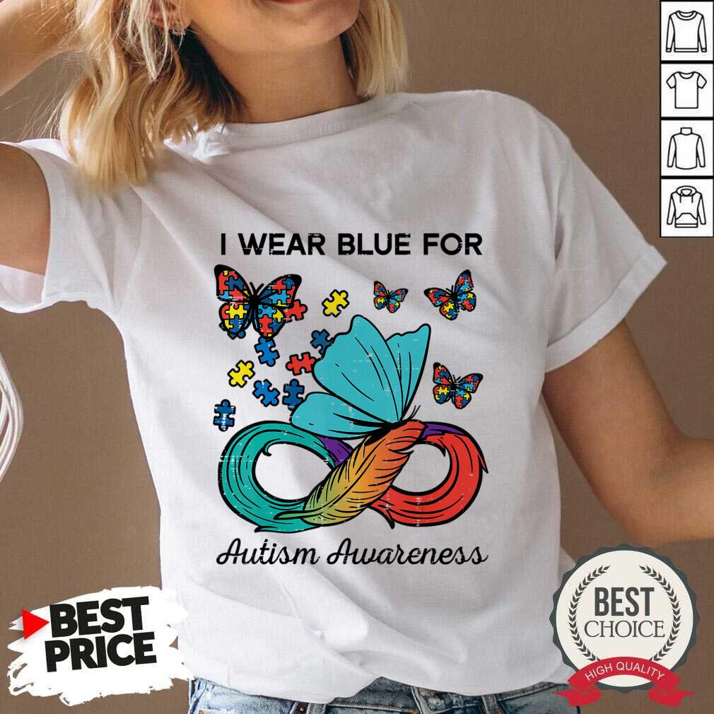 I Wear Blue For Autism Awareness Butterfly Shirt