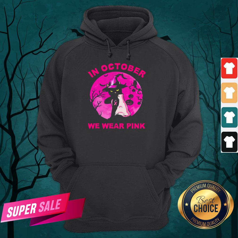 In October We Wear Pink Cat Moonlight Halloween Shirt