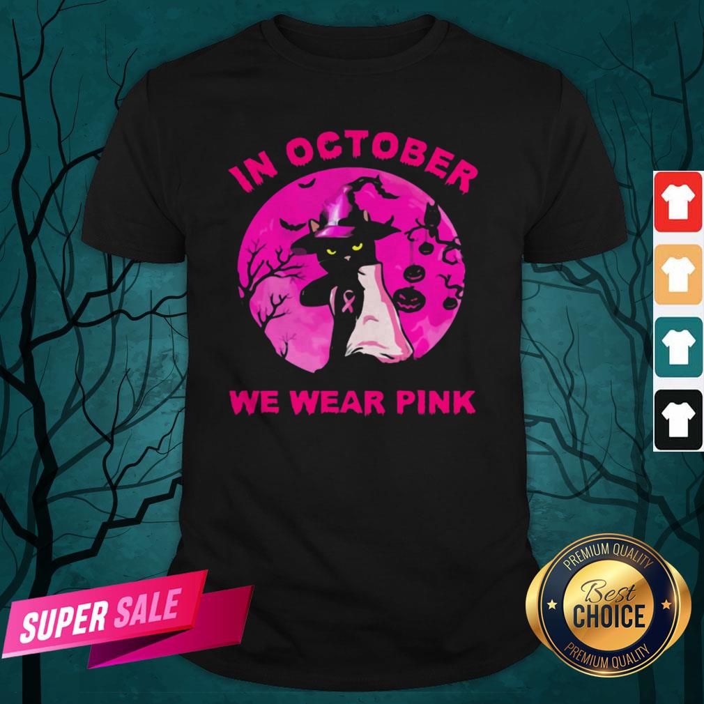 In October We Wear Pink Cat Moonlight Halloween Shirt