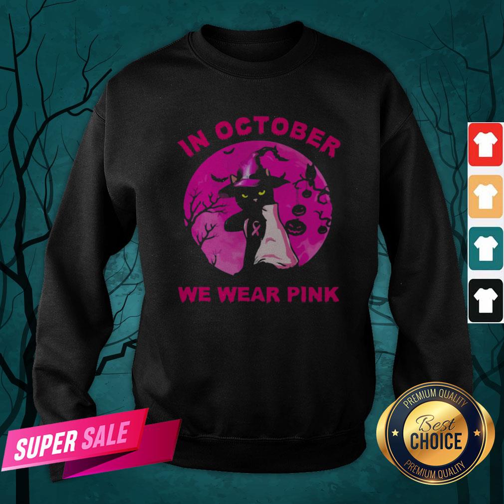In October We Wear Pink Cat Moonlight Halloween Shirt