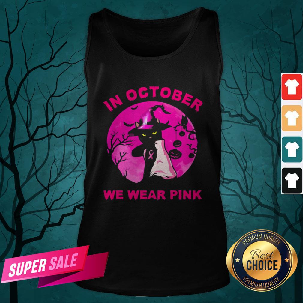 In October We Wear Pink Cat Moonlight Halloween Shirt