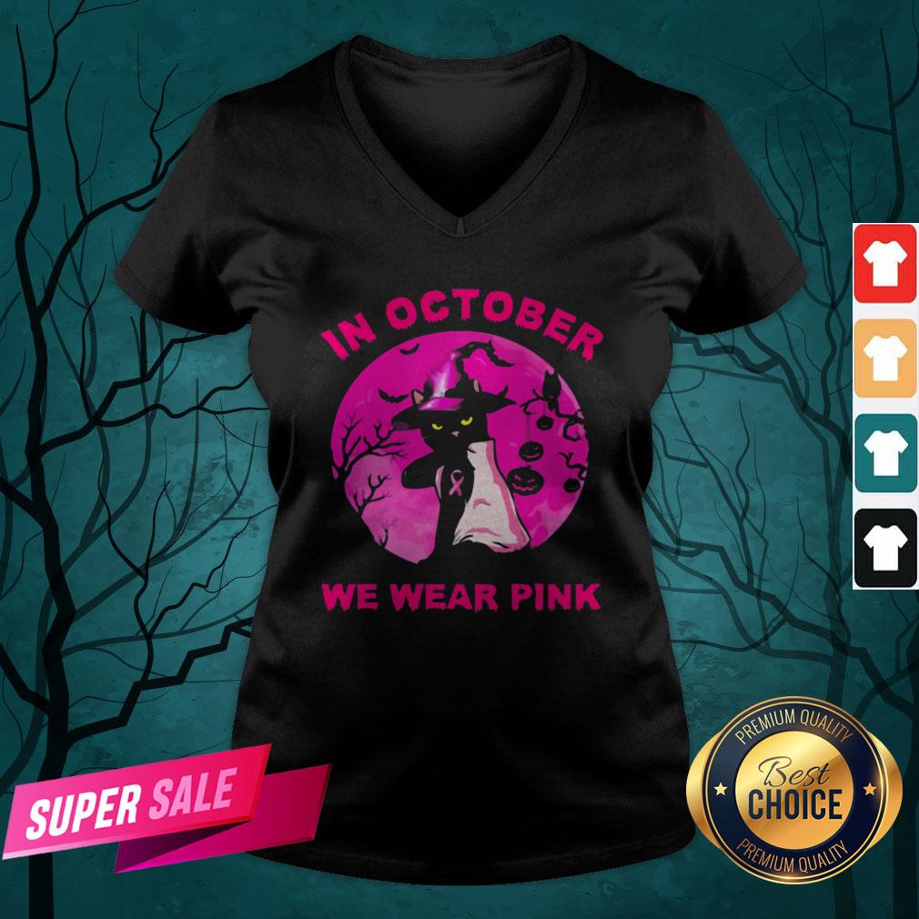 In October We Wear Pink Cat Moonlight Halloween Shirt