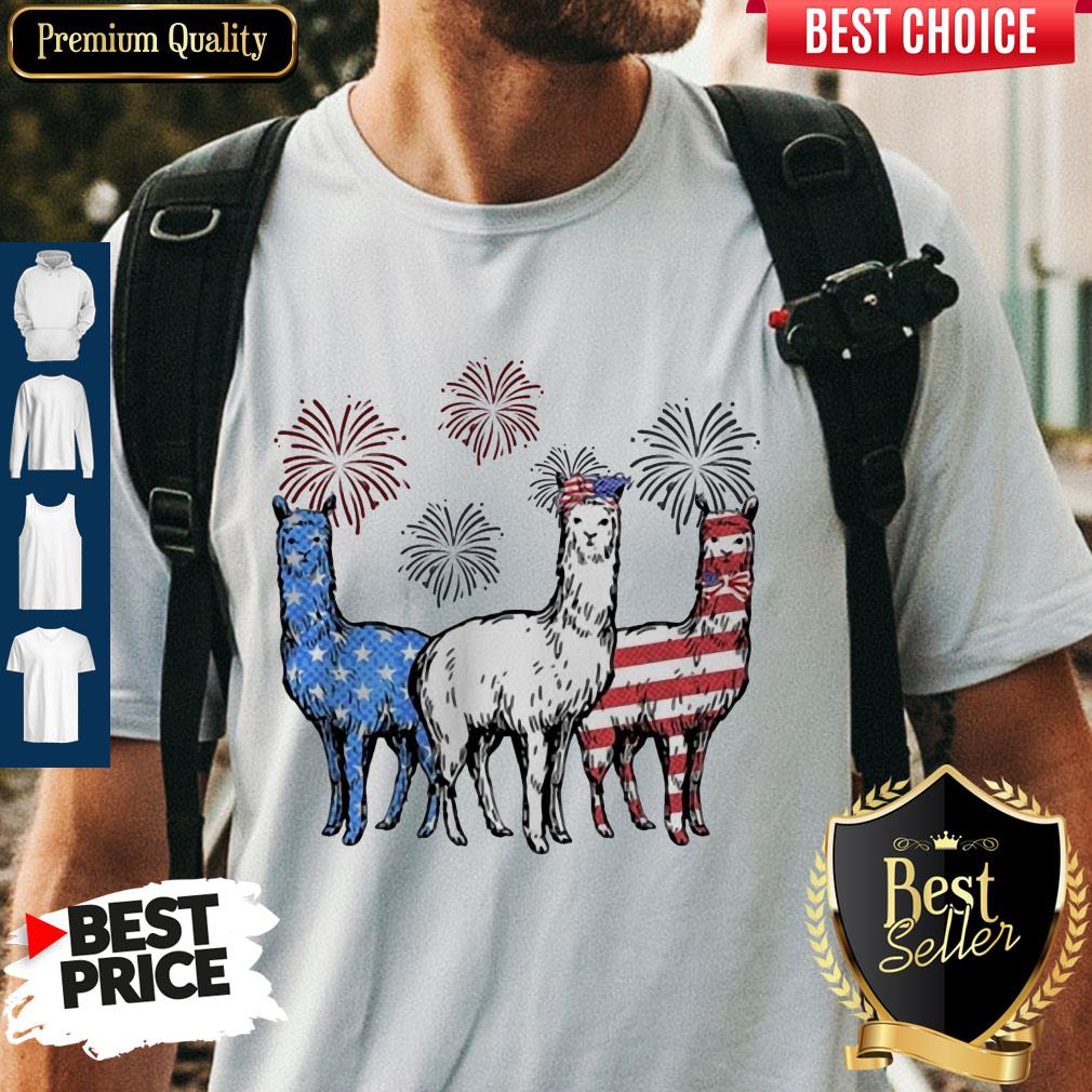 Independence Day Llamas Wear Bow Tie Firework Shirt