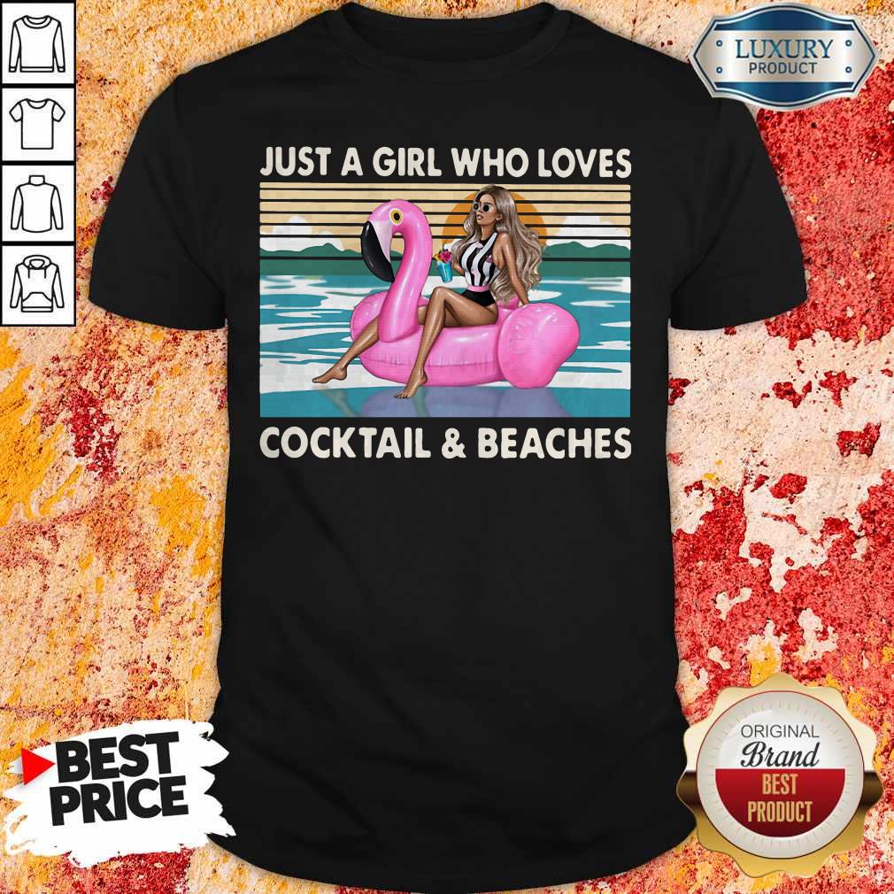 Just A Girl Who Loves Cooktail Beaches Sunset Flamingo Vintager Retro Shirt