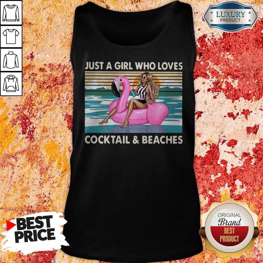 Just A Girl Who Loves Cooktail Beaches Sunset Flamingo Vintager Retro Shirt