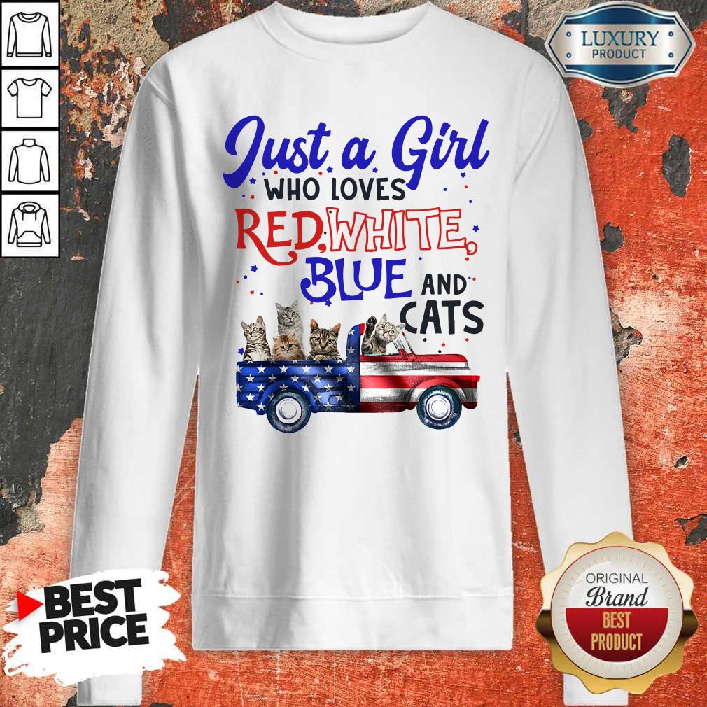 Just A Girl Who Loves Red White Blue And Cats American Flag Shirt
