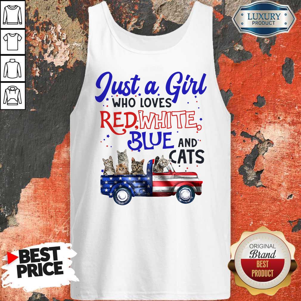 Just A Girl Who Loves Red White Blue And Cats American Flag Shirt