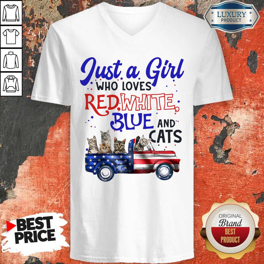 Just A Girl Who Loves Red White Blue And Cats American Flag Shirt