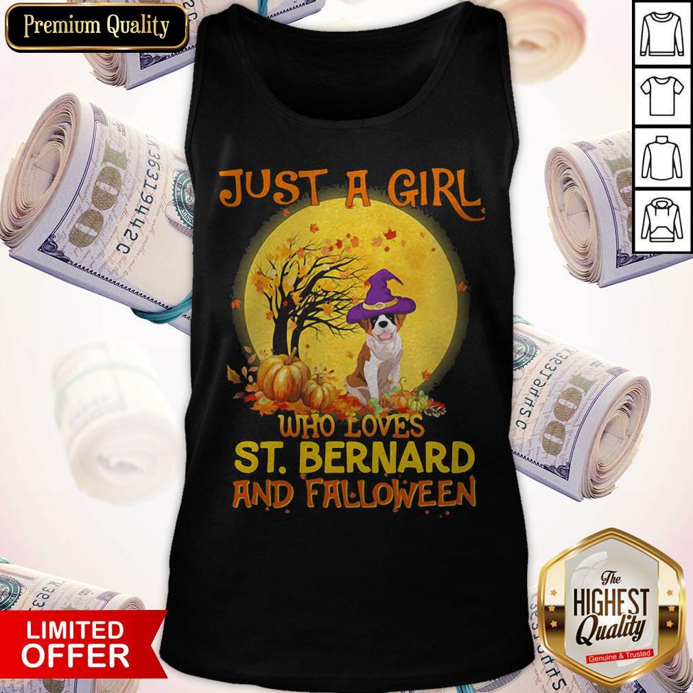 Just A Girl Who Loves St.Bernard And Falloween Pumpkin Sunset Halloween Shirt