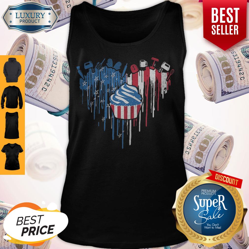 Nice Cake Heart American Flag Veteran Independence Day Shirt