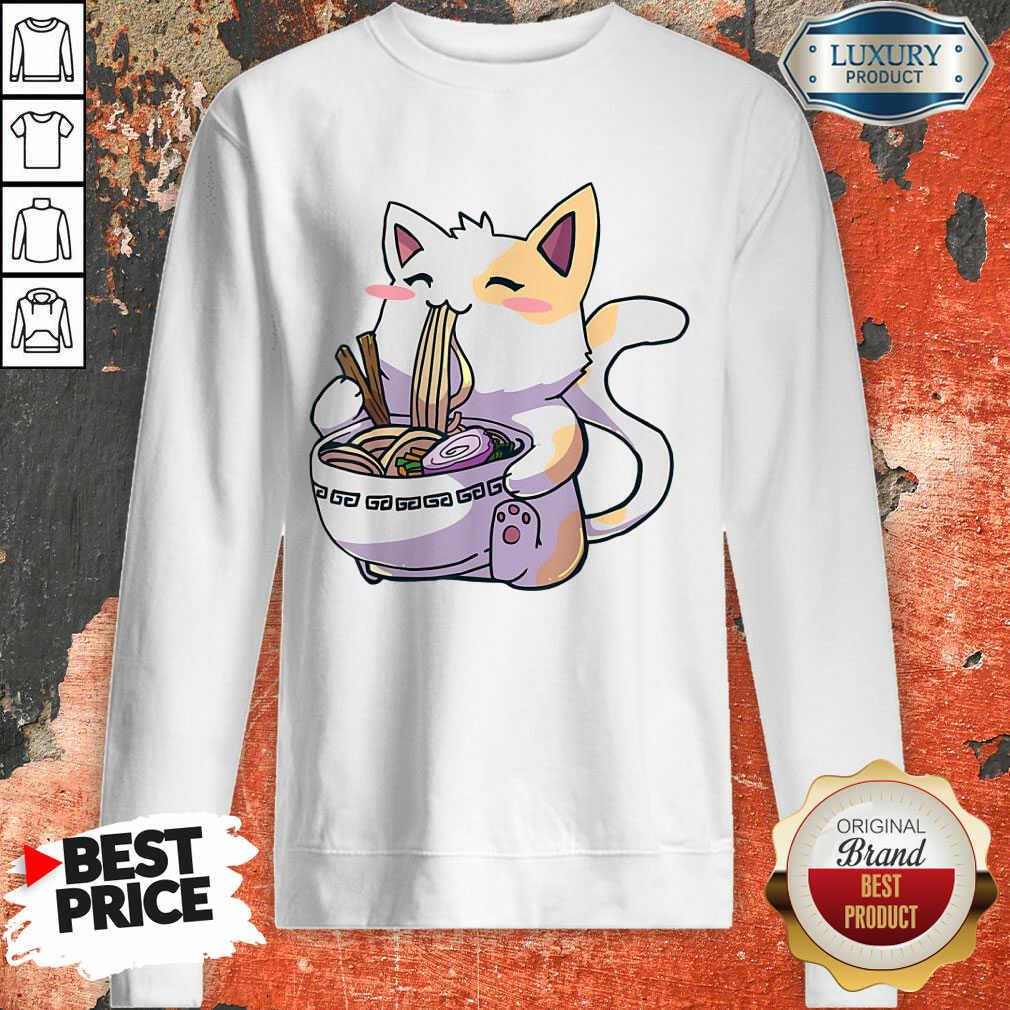 Kawaii Cat Lover Japanese Anime Cat Eating Ramen Noodle Shirt