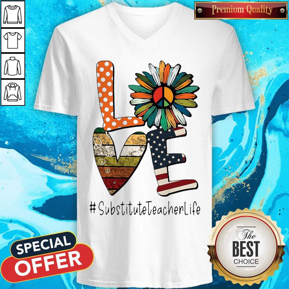 Love Substituteteacherlife Peace Sunflower American Flag Shirt