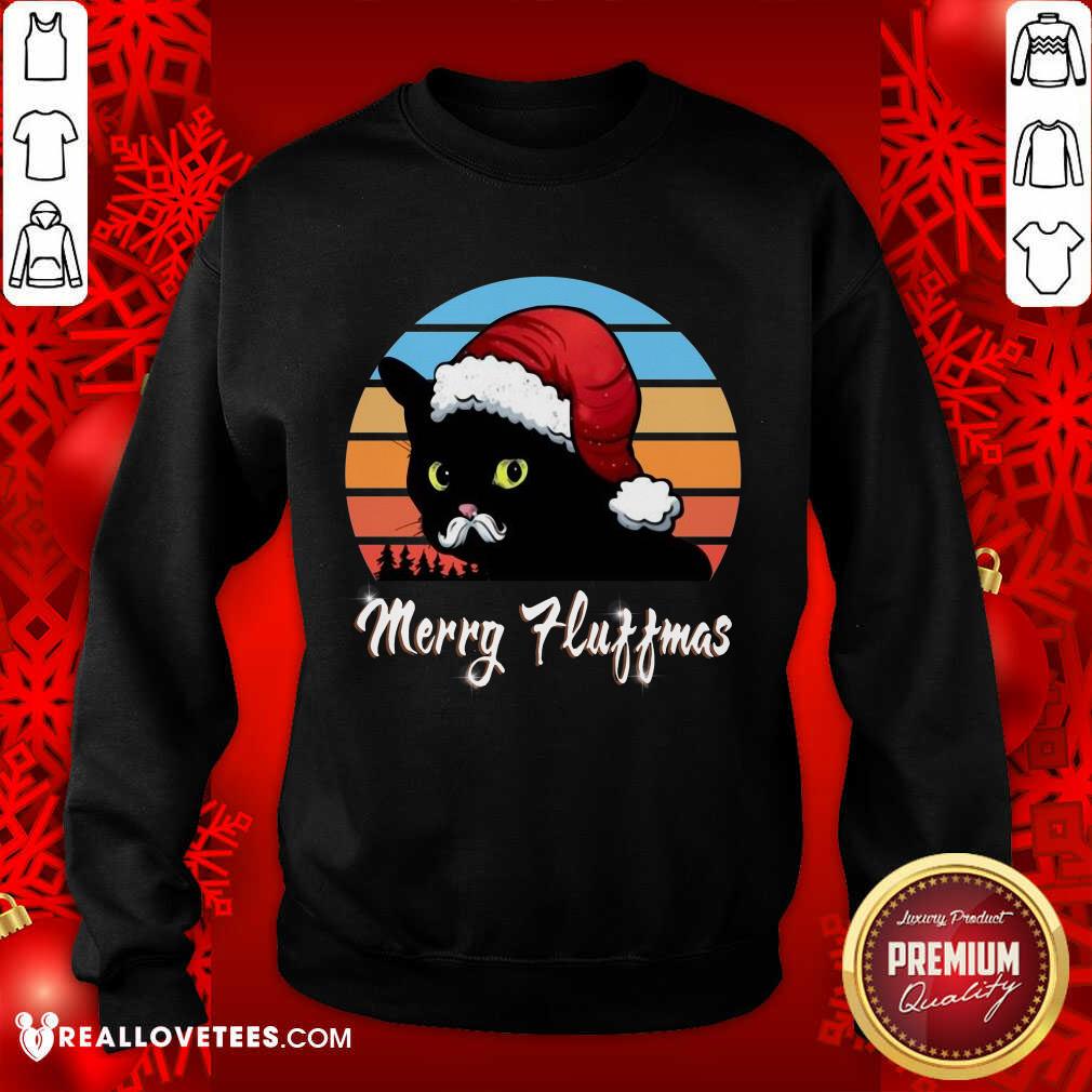 Luxury Santa Black Cat Merry Fluffmas Christmas Vintage Shirt