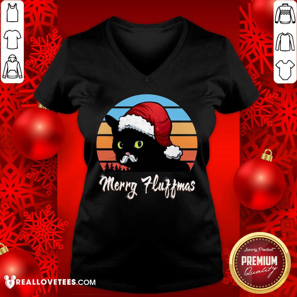 Luxury Santa Black Cat Merry Fluffmas Christmas Vintage Shirt