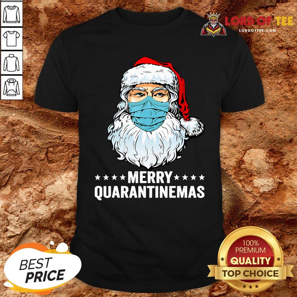 Merry Quarantine Christmas Santa Wearing Mask Funny Gift T-Shirt