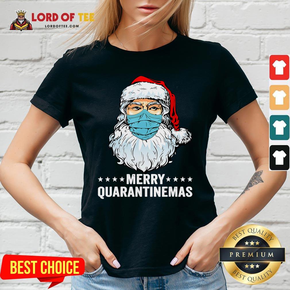 Merry Quarantine Christmas Santa Wearing Mask Funny Gift T-Shirt