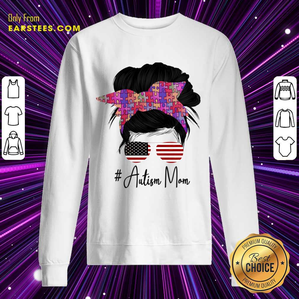 Messy Bun Autism Mom American Flag Shirt