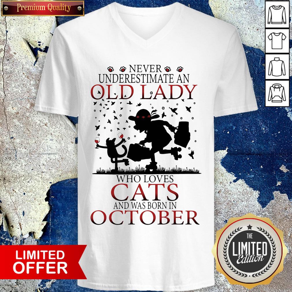 Never Underestimate An Old Lady Who Loves Cats And Was Born In October Shirt