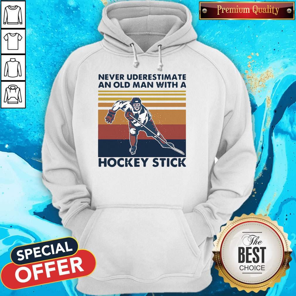 Never Underestimate An Old Man With A Hockey Stick Vintage Retro Shirt
