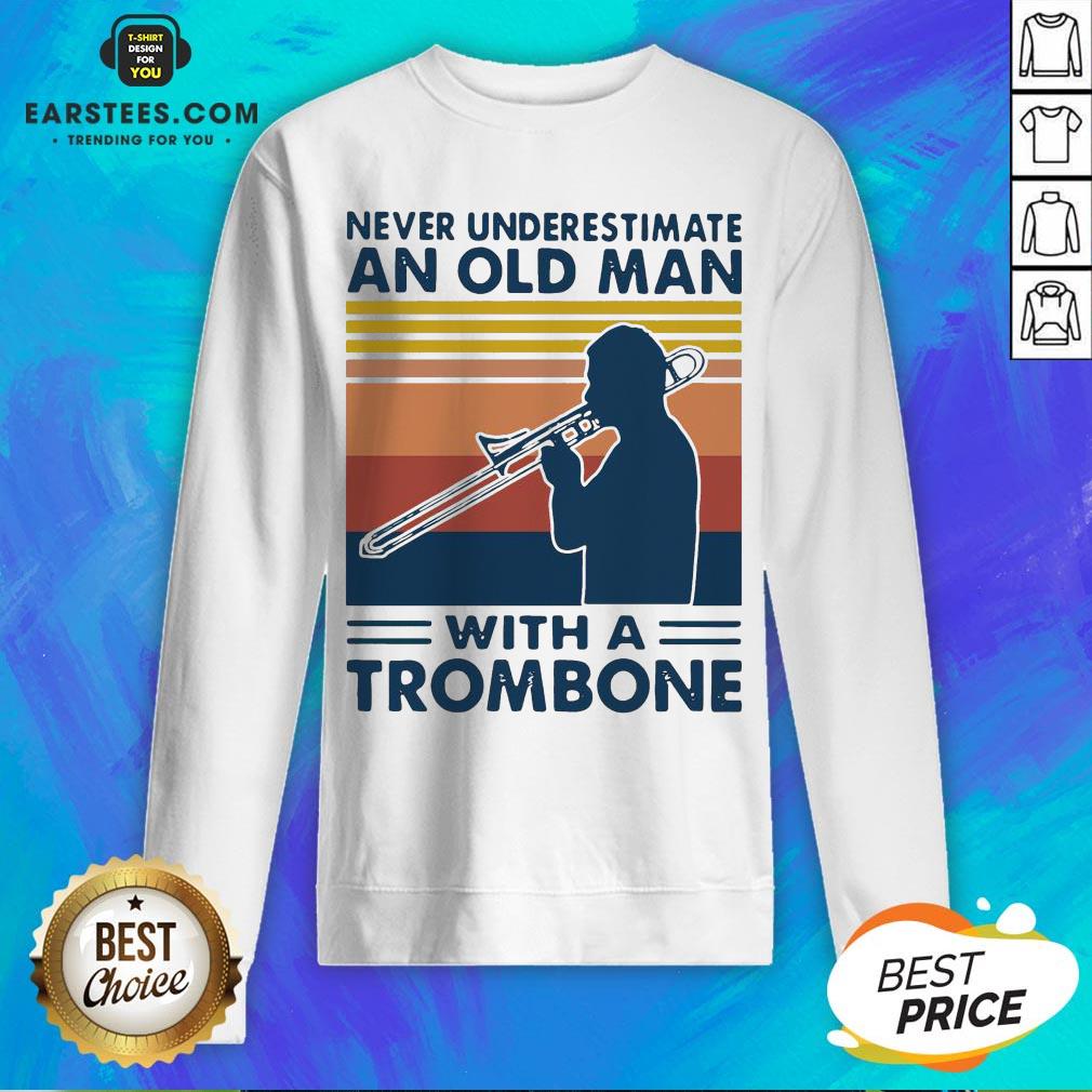 Never Underestimate An Old Man With A Trombone Vintage Retro Shirt