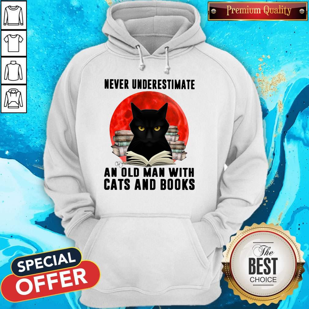 Never Underestimate An Old Man With Cats And Books Moon Shirt