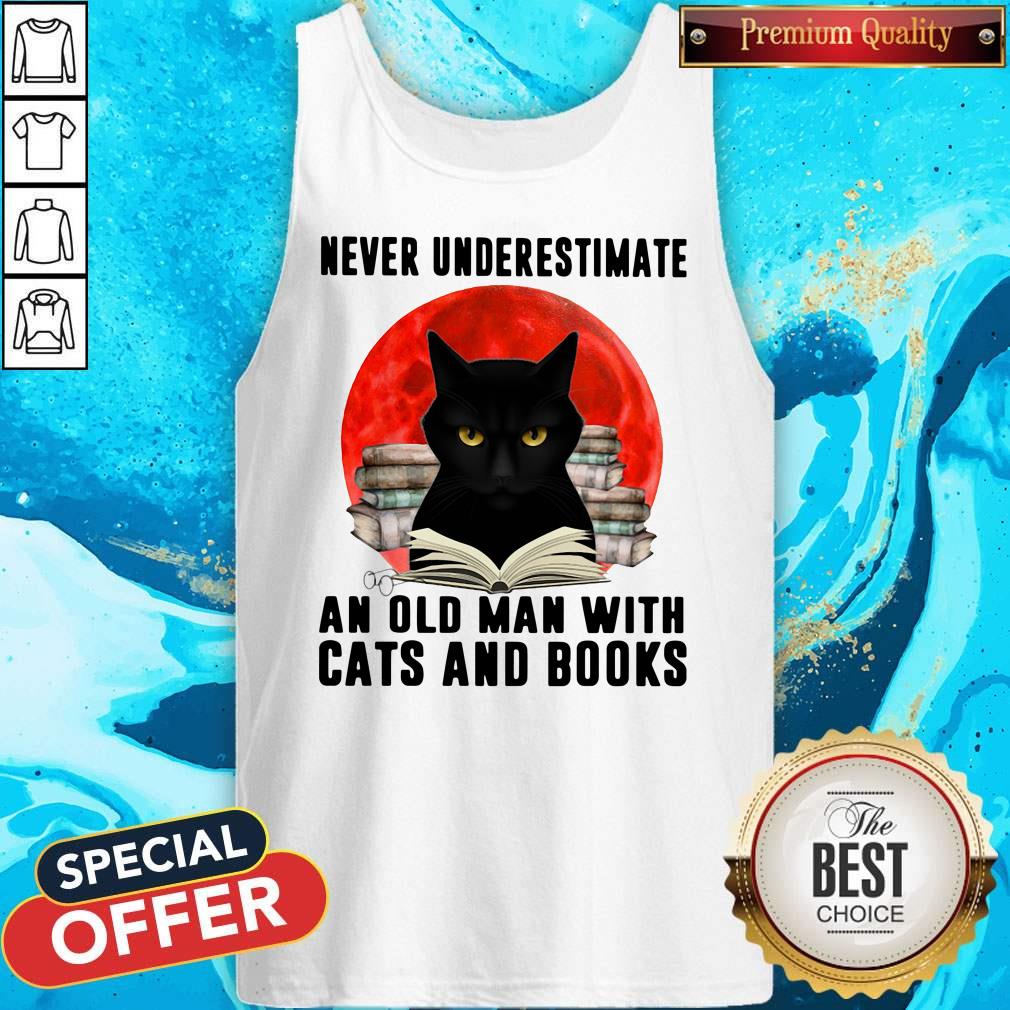 Never Underestimate An Old Man With Cats And Books Moon Shirt