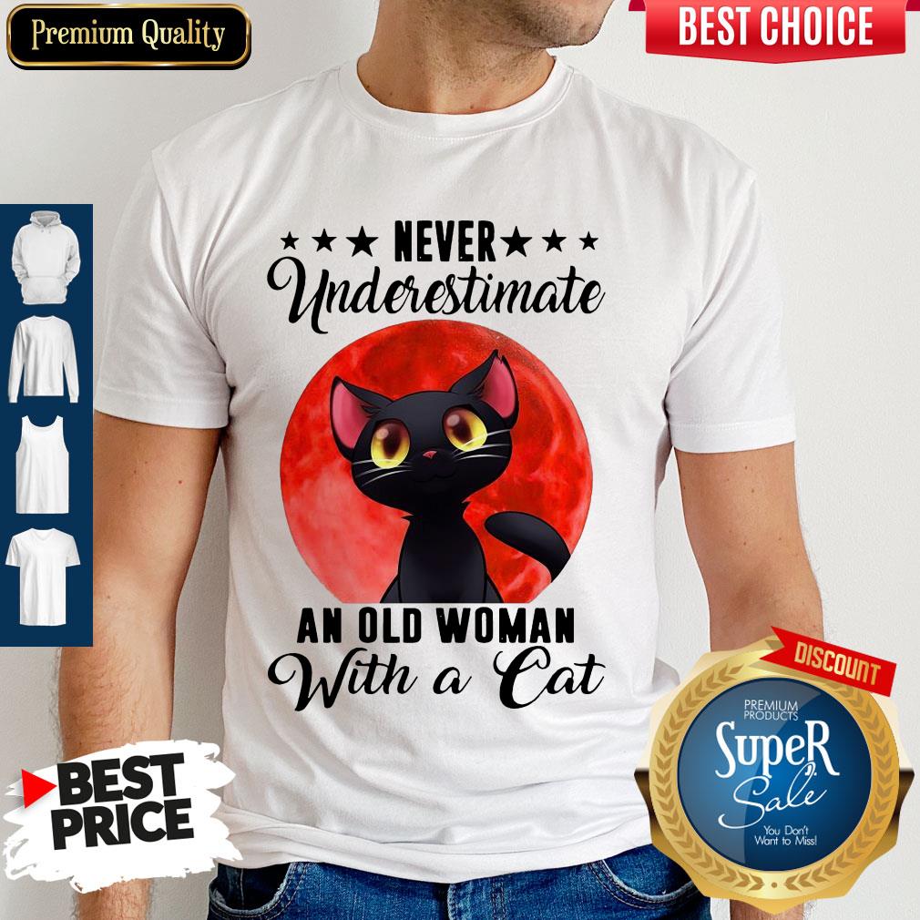 Never Underestimate An Old Woman With A Cat Moon Shirt