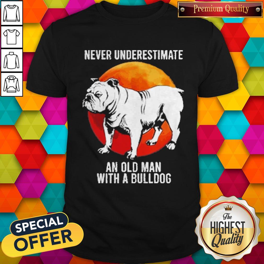 Never Underestimate Old Woman With A Bulldog Moon Shirt