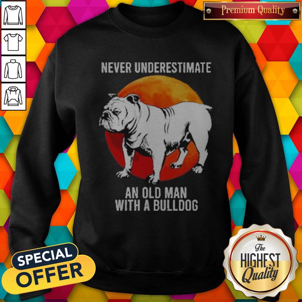 Never Underestimate Old Woman With A Bulldog Moon Shirt