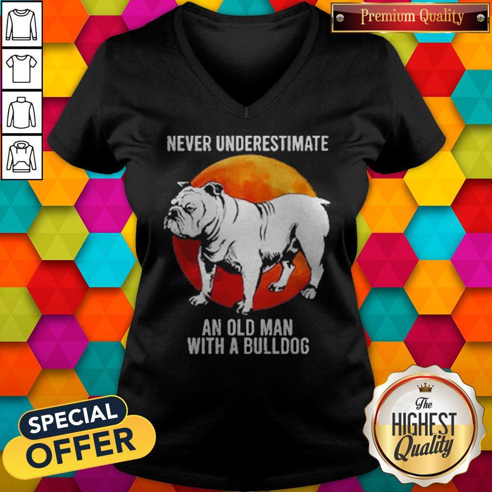 Never Underestimate Old Woman With A Bulldog Moon Shirt