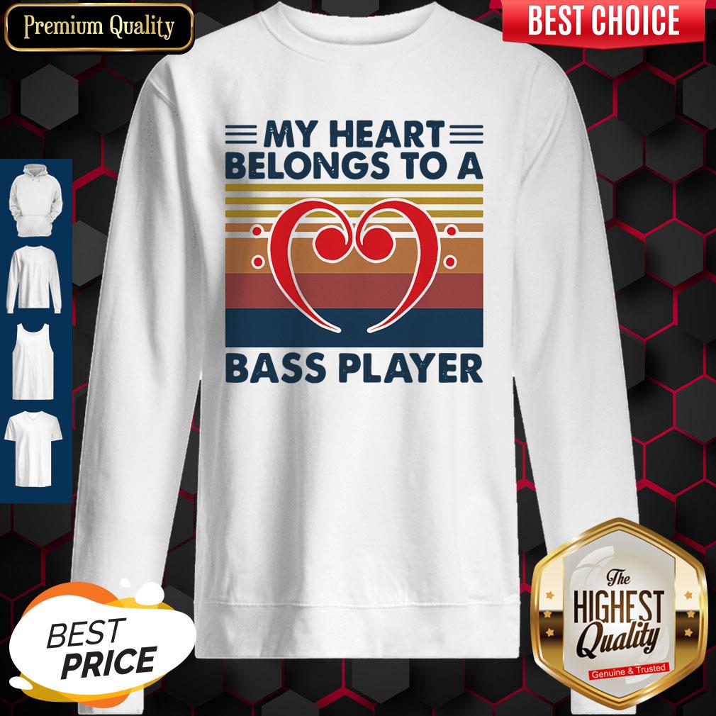 Nice Bass Guitar My Heart Belongs To A Bass Player Vintage Shirt