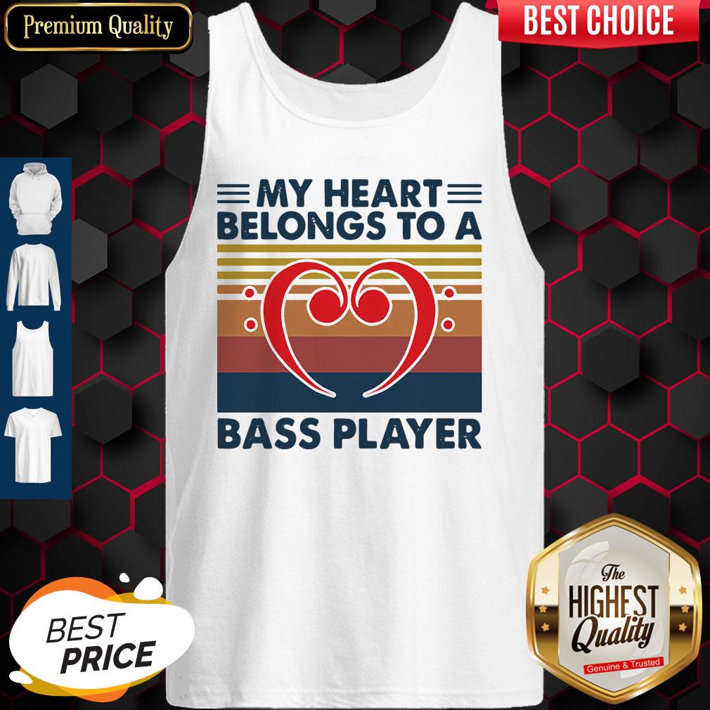 Nice Bass Guitar My Heart Belongs To A Bass Player Vintage Shirt