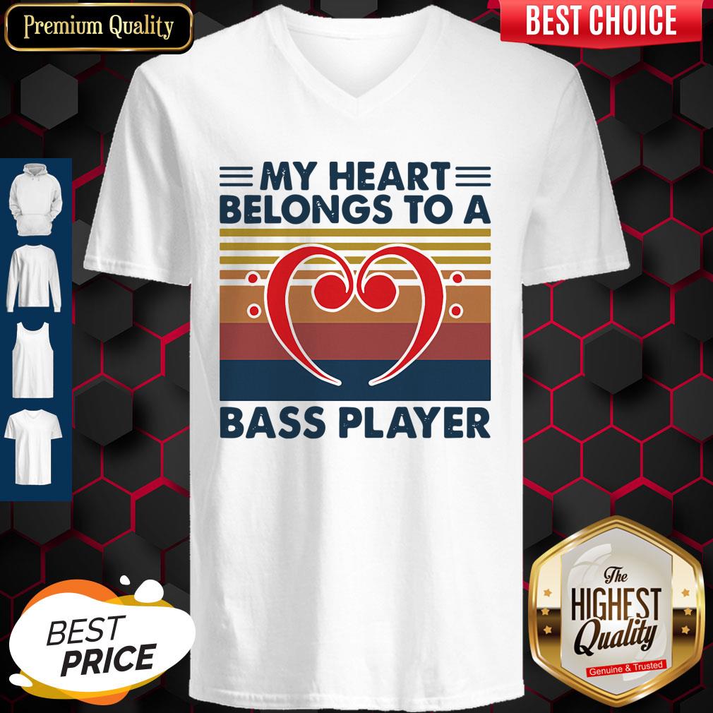 Nice Bass Guitar My Heart Belongs To A Bass Player Vintage Shirt
