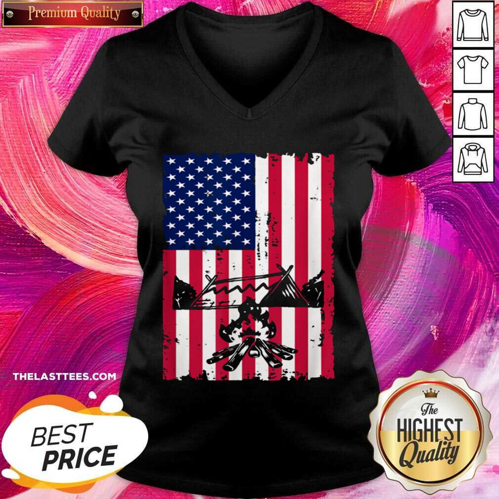 Nice Camping American Flag Camper Campsite Shirt
