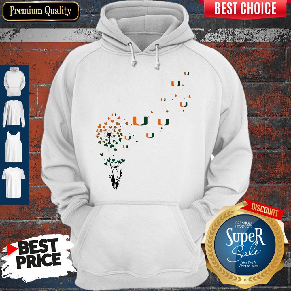 Nice Dandelion Flower Miami Hurricanes Football Hearts T-Shirt