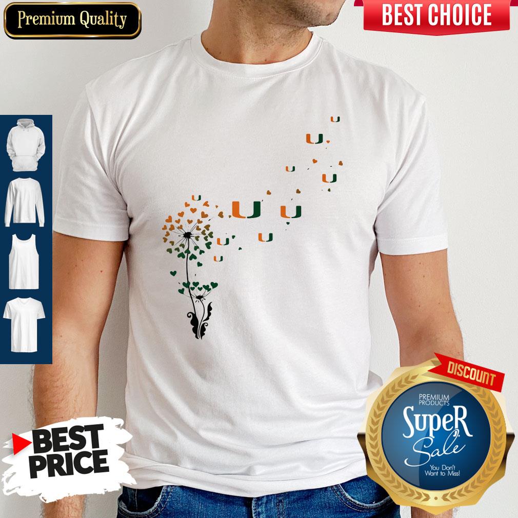Nice Dandelion Flower Miami Hurricanes Football Hearts T-Shirt