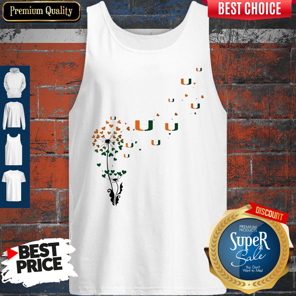 Nice Dandelion Flower Miami Hurricanes Football Hearts T-Shirt