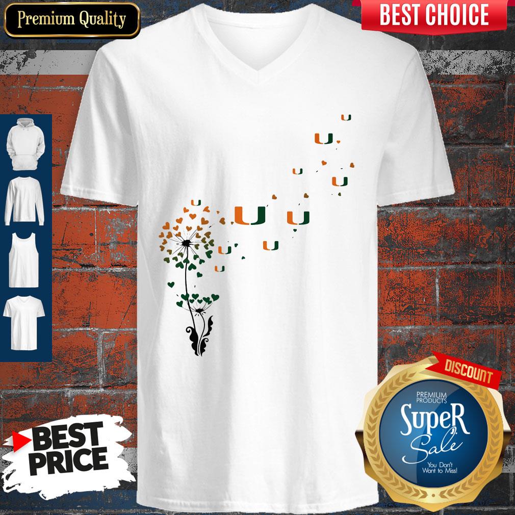 Nice Dandelion Flower Miami Hurricanes Football Hearts T-Shirt