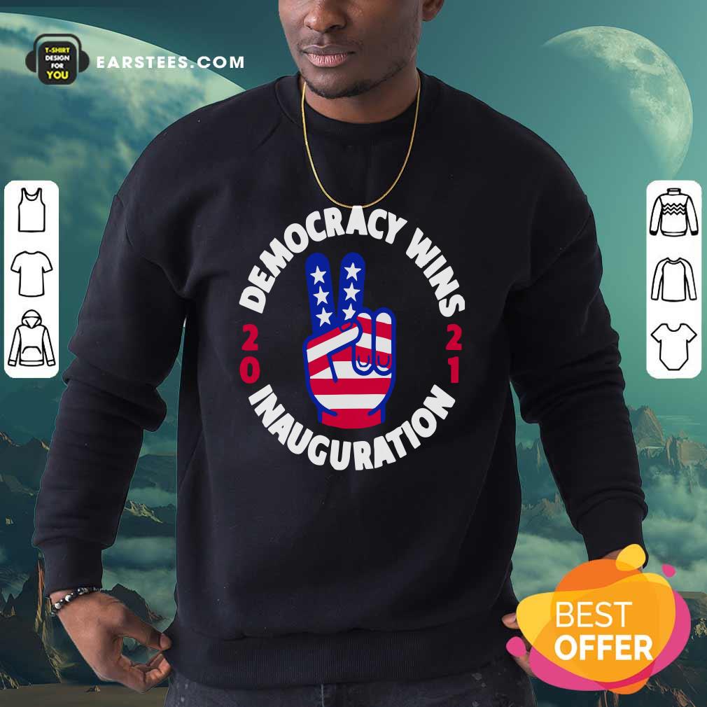 Nice Democracy Wins Inauguration Biden Harris 2021 Hand American Flag Shirt