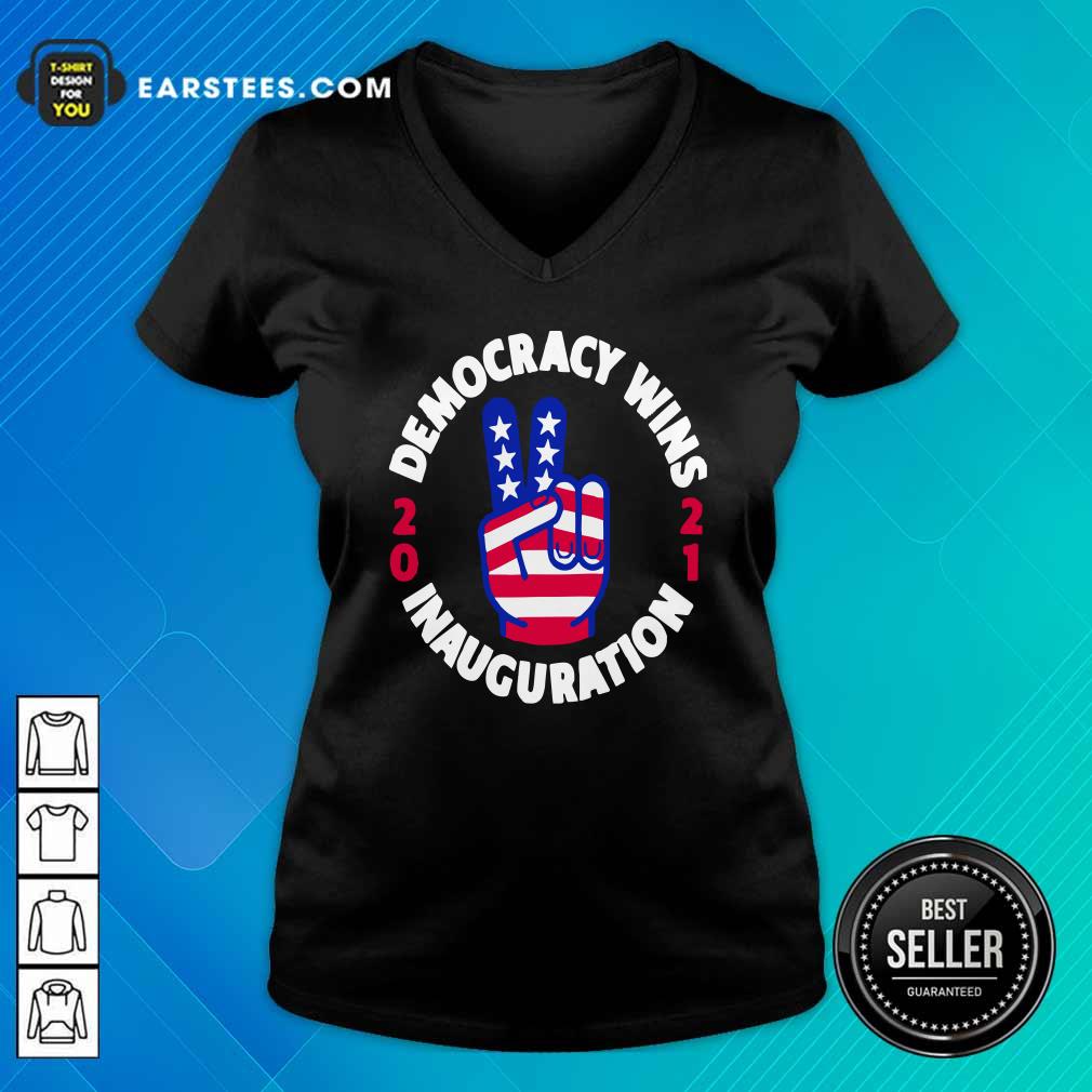 Nice Democracy Wins Inauguration Biden Harris 2021 Hand American Flag Shirt