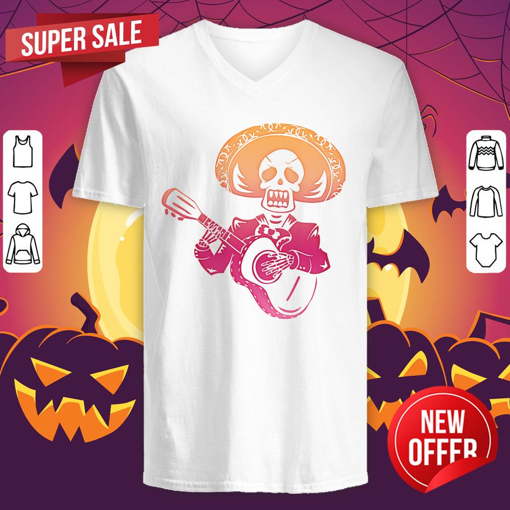 Nice Dia De Los Muertos Mexican Skull Playing Guitar Shirt