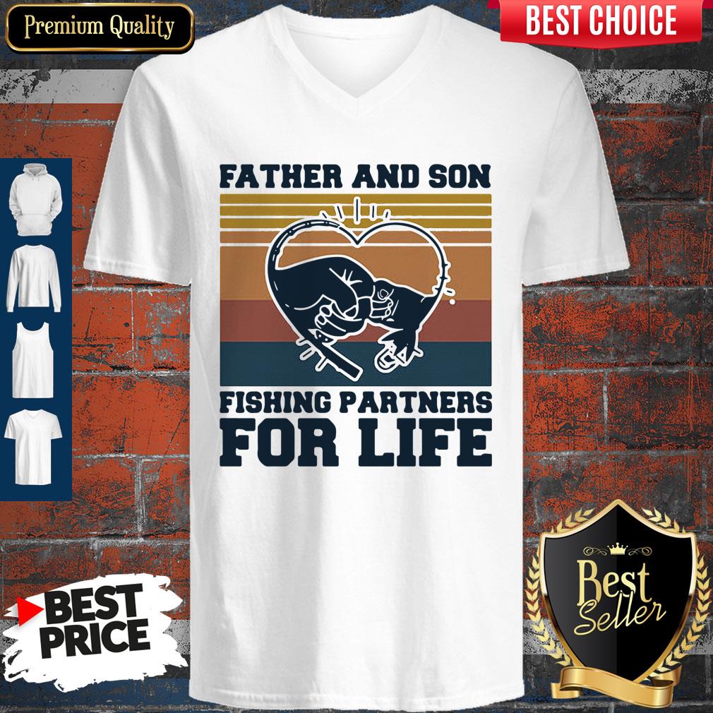 Nice Father And Son Fishing Partners For Life Hand Heart Vintage Shirt