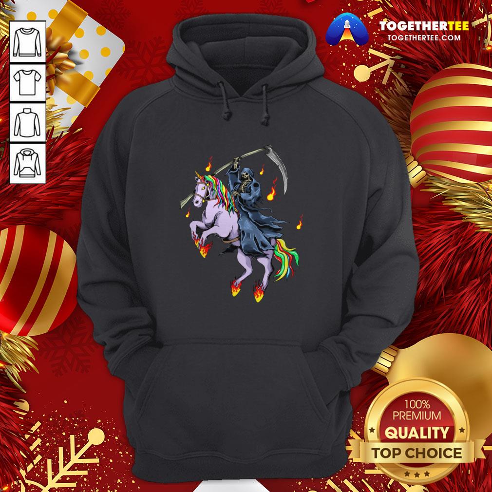 Nice Grim Reaper Skeleton Death Riding A Unicorn Fire Shirt