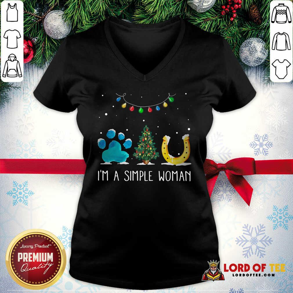 Nice I’m A Simple Woman Paw Dog Tree Christmas Horseshoe Shirt