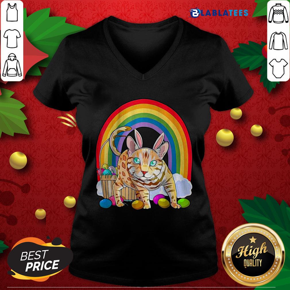 Official Bengal Cat Easter Eggs Bunny Rabbit Rainbow Shirt