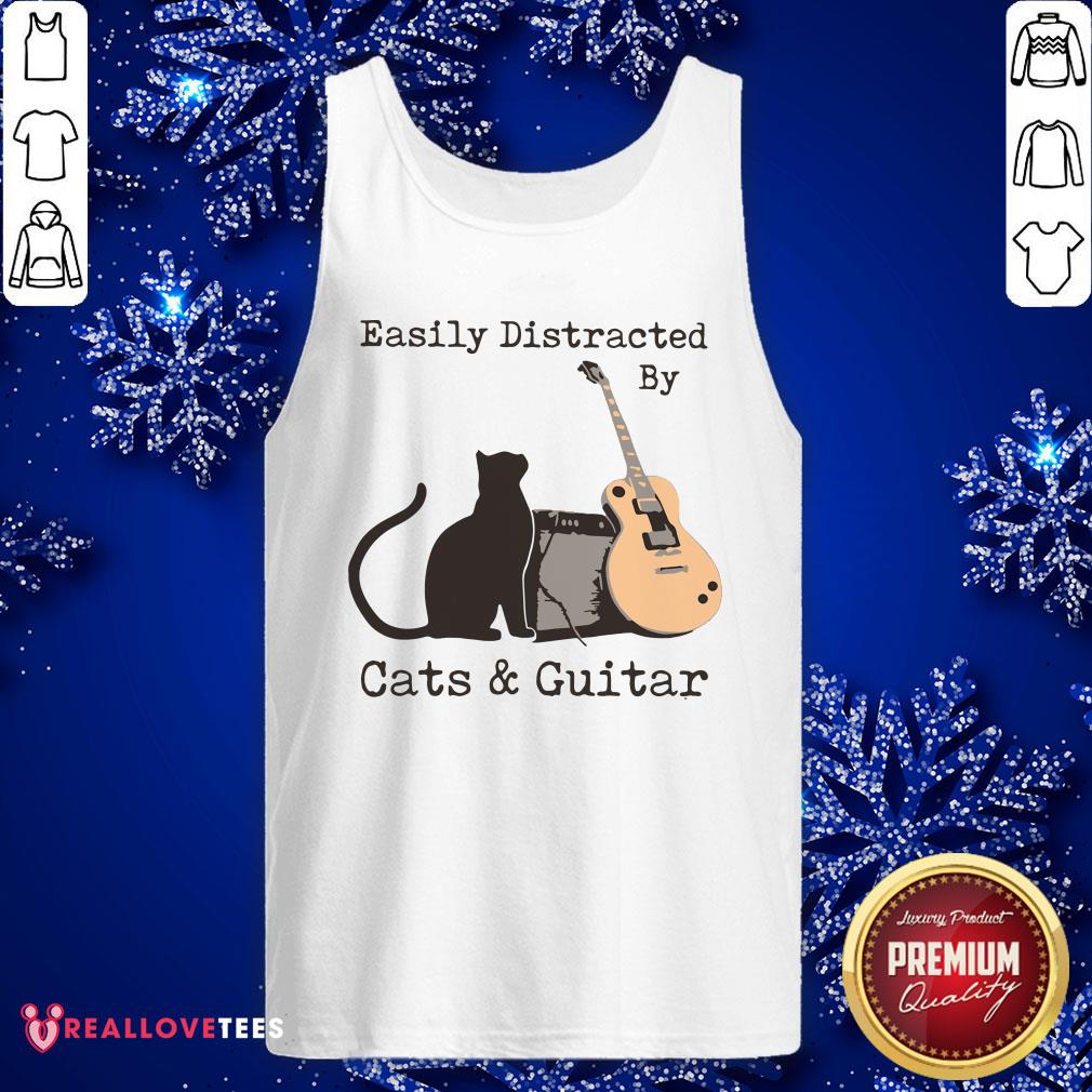 Official Easily Distracted By Cats And Guitar Shirt