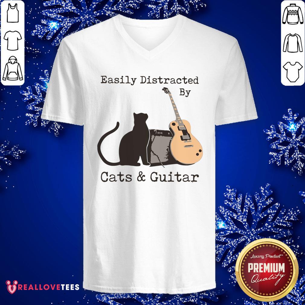 Official Easily Distracted By Cats And Guitar Shirt