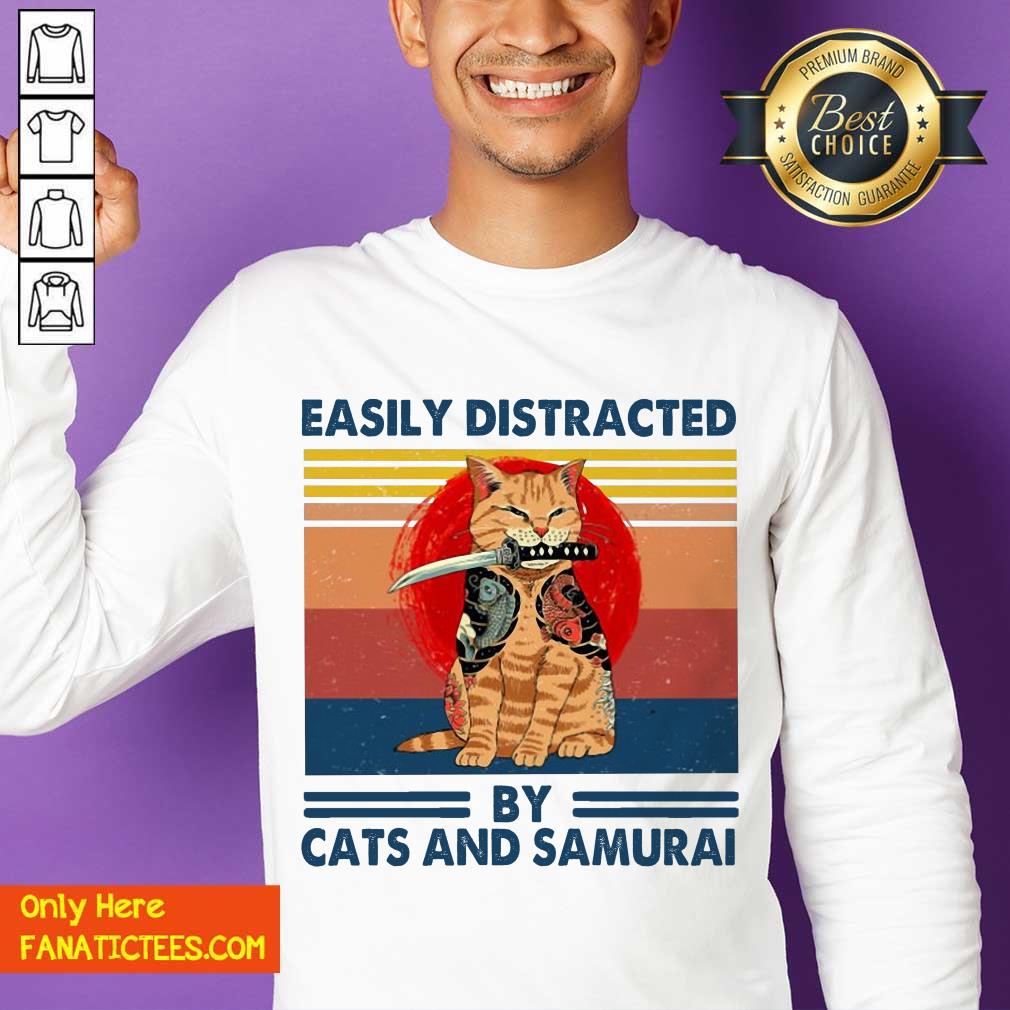 Official Easily Distracted By Cats And Samurai Vintage Shirt