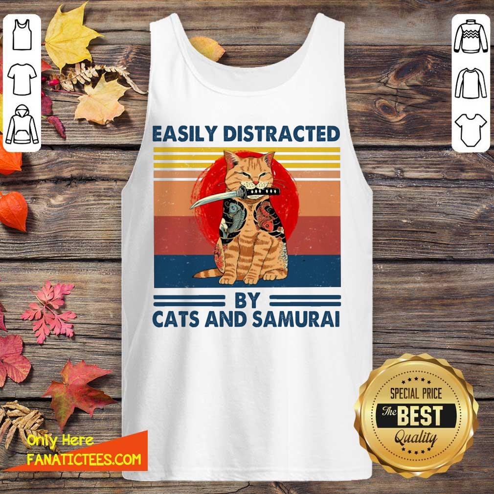 Official Easily Distracted By Cats And Samurai Vintage Shirt