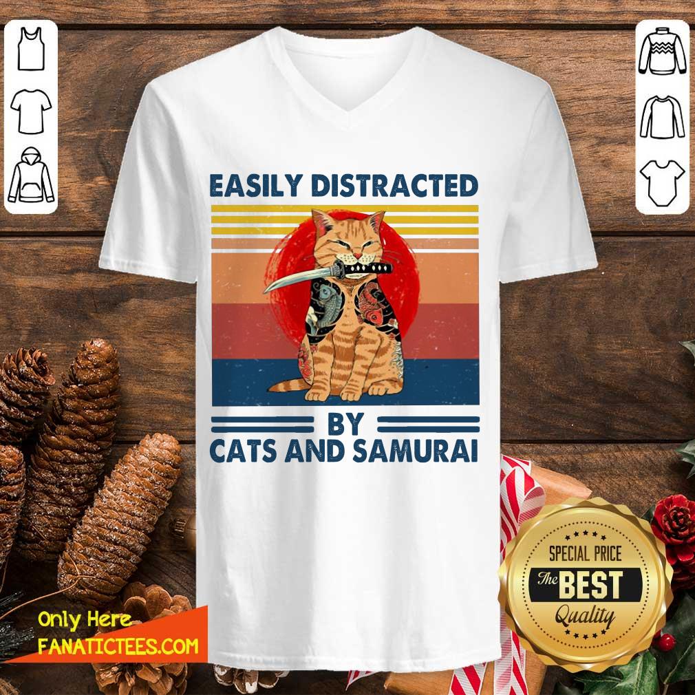 Official Easily Distracted By Cats And Samurai Vintage Shirt